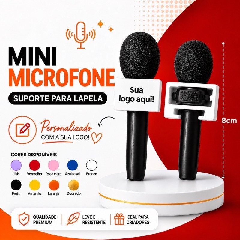 Mini Microfone para Hollyland Lapela Personalizado com Logo Nome @  | Suporte para Reels, TikTok e Criador de Conteúdo