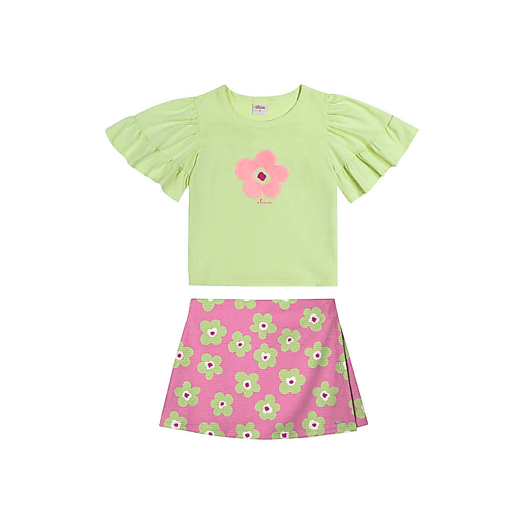 Conjunto Infantil Menina Floral Puff Elian Verde