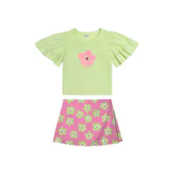 Conjunto Infantil Menina Floral Puff Elian Verde