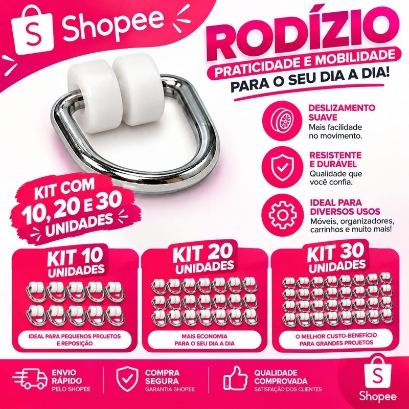 kit 10, 20,30,40 Rodizio carrinho para trilho de cortina gancho