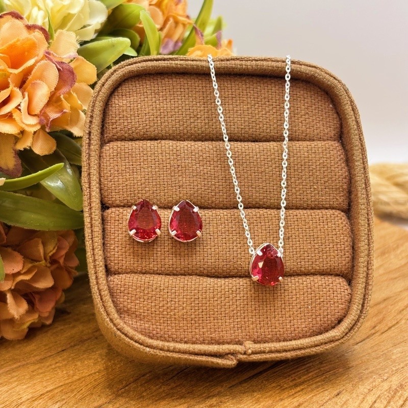 Conjunto Feminino Rosa Cereja em Prata 925 Elegante — imagem 2 de 2