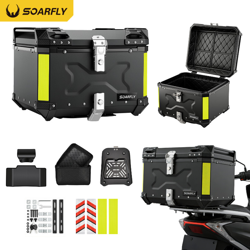 Soarfly Baú Para Moto Baú De Alumínio Para Motocicleta 55 Litros + Suporte + Encosto+dois Tipos De Adesivos Refletivos