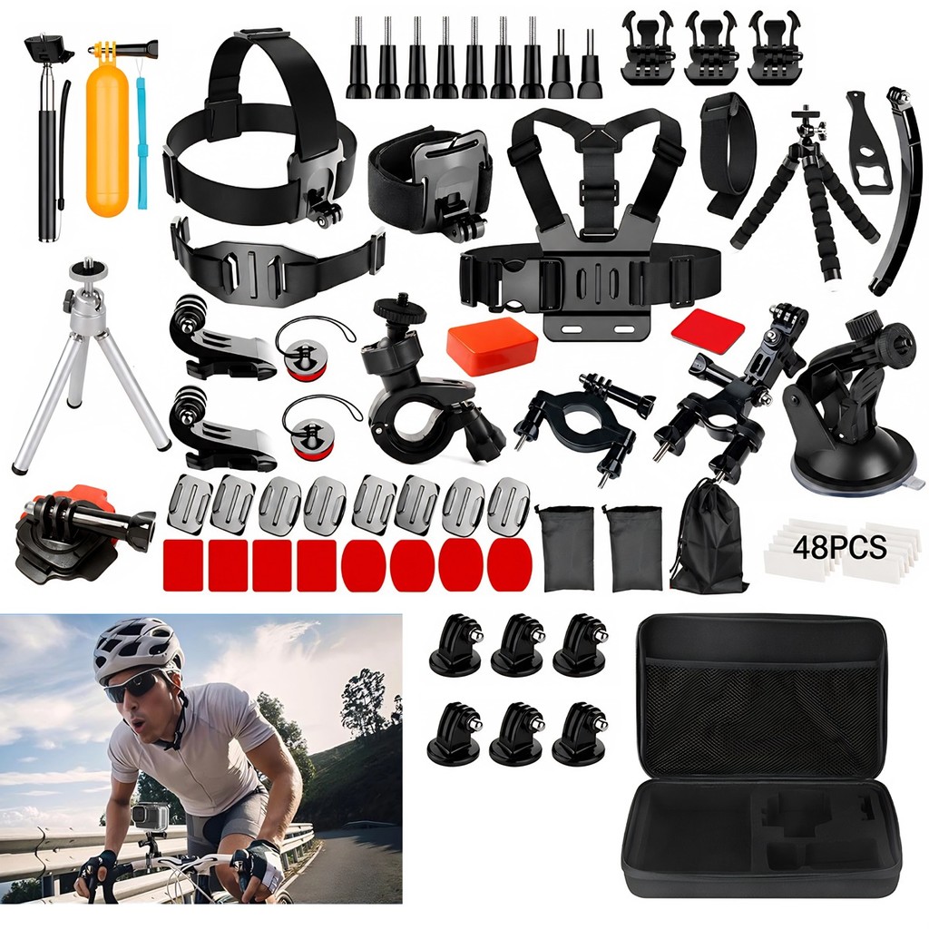 Kit Acessórios 50/120 em 1 para GoPro e Câmera de Ação Completo com Maleta Suportes Profissional