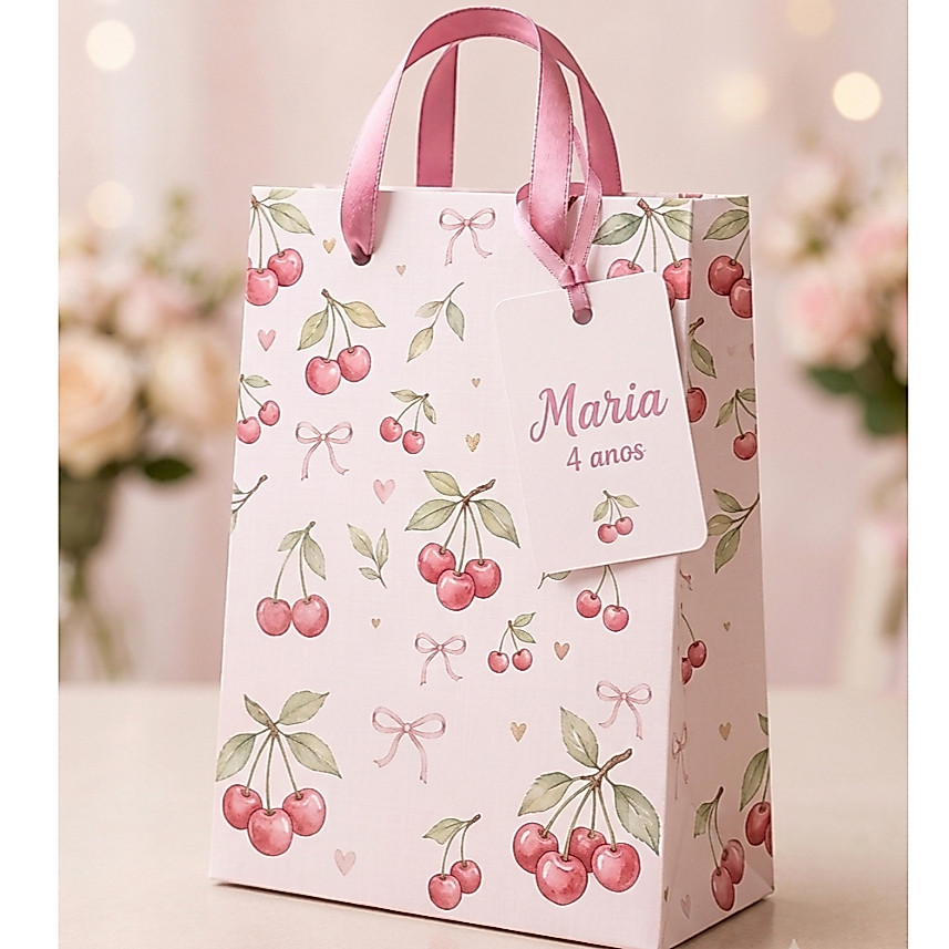 Sacolinha com TAG personalizada Cerejinha - Sacolinhas para lembrancinhas - pegue e monte - aniversário