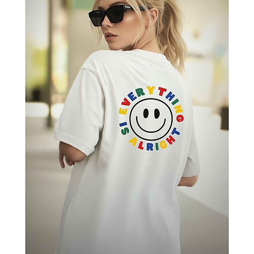 CAMISETA SMILE OVERSIZED LARGA FEMININA ESTAMPADA CAMISA UNISSEX TREINO ACADEMIA CONFORTAVEL ALGODÃO FIO 30.1