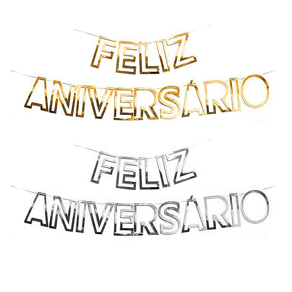 Faixa FELIZ ANIVERSÁRIO para pendurar metalizadas