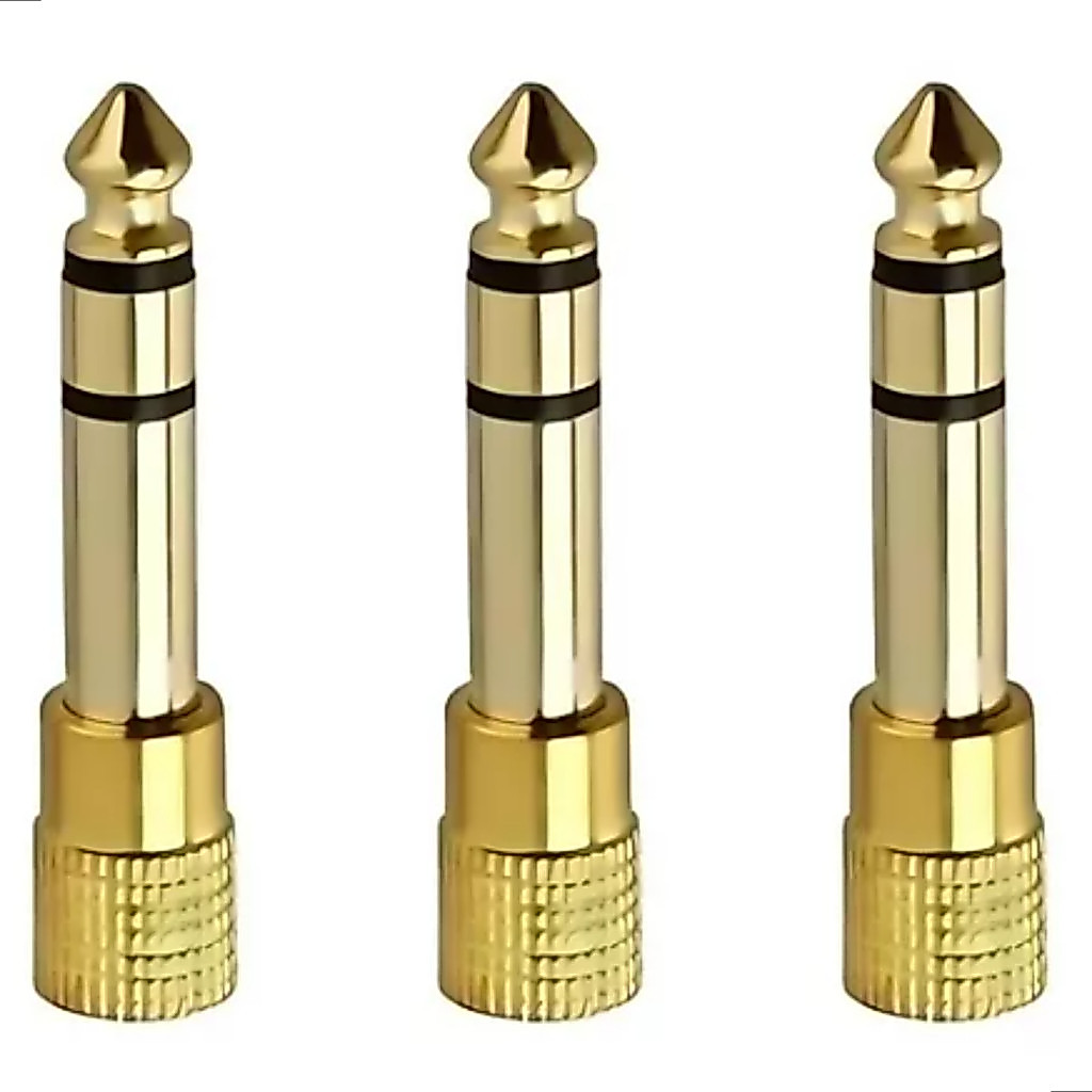 Kit 3 Plug Conector Adaptador P2 Fêmea para P10 Macho Estéreo – Gold Premium Áudio Profissional