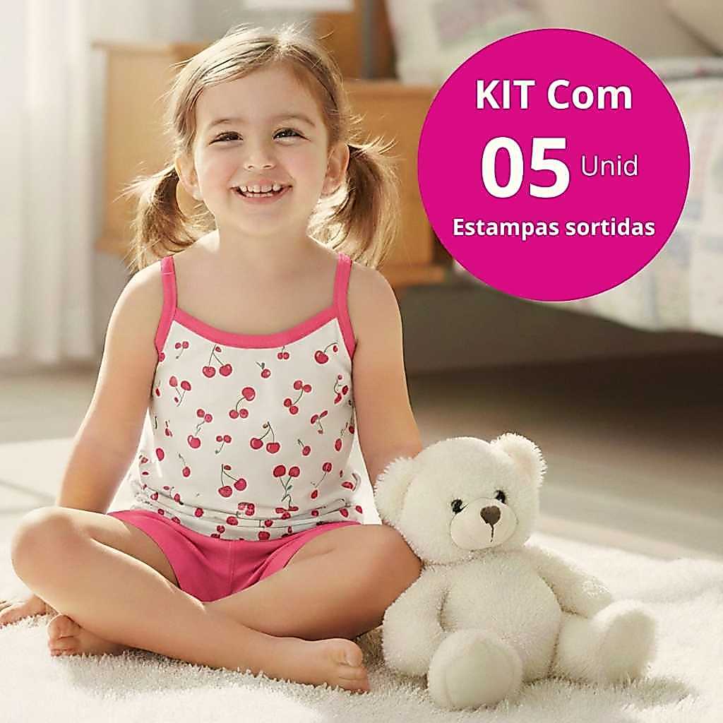 Kit 05 Pijama Infantil Feminino Verão Conjunto Short e Alcinha Malha Confortável Tamanhos 2 4 6 8 10