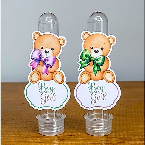 Aplique Tubete Chá Revelação Verde e Lilás- Aniversário-Festa Infantil -Lembrancinhas Personalizadas