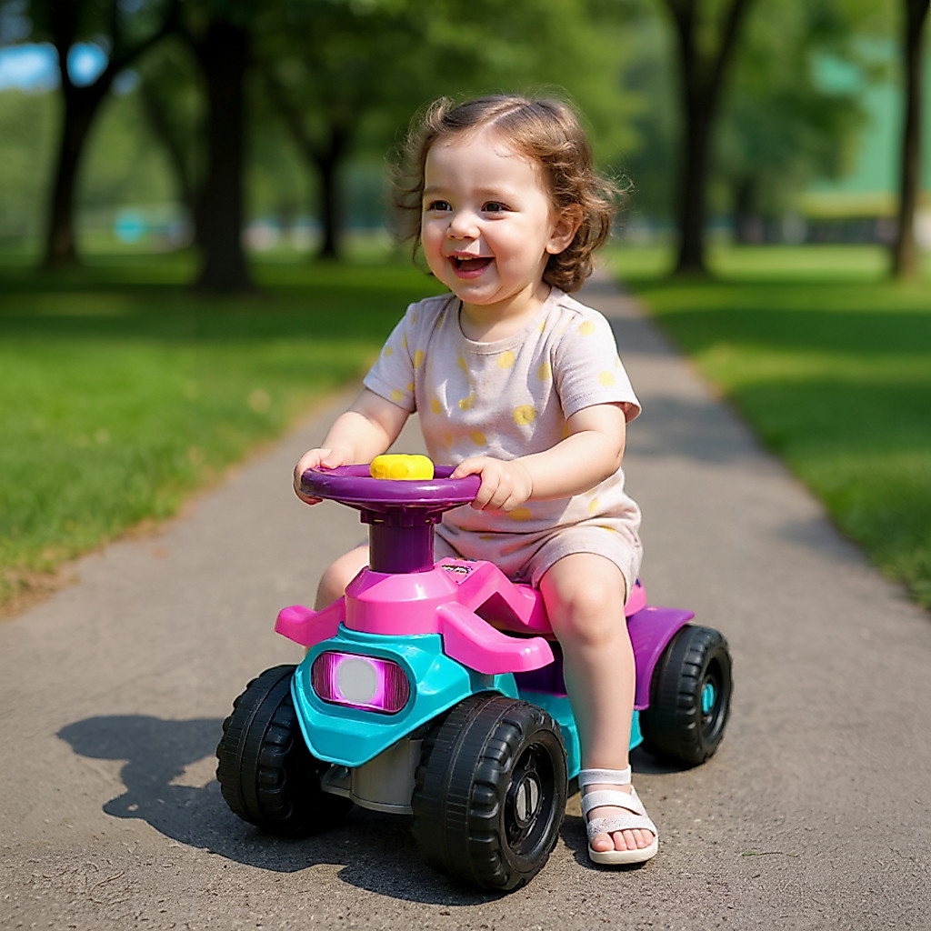 Carrinho Andador Gira gira Rosa Com Buzina, Freio, Rodas Reforçadas e Adesivos D