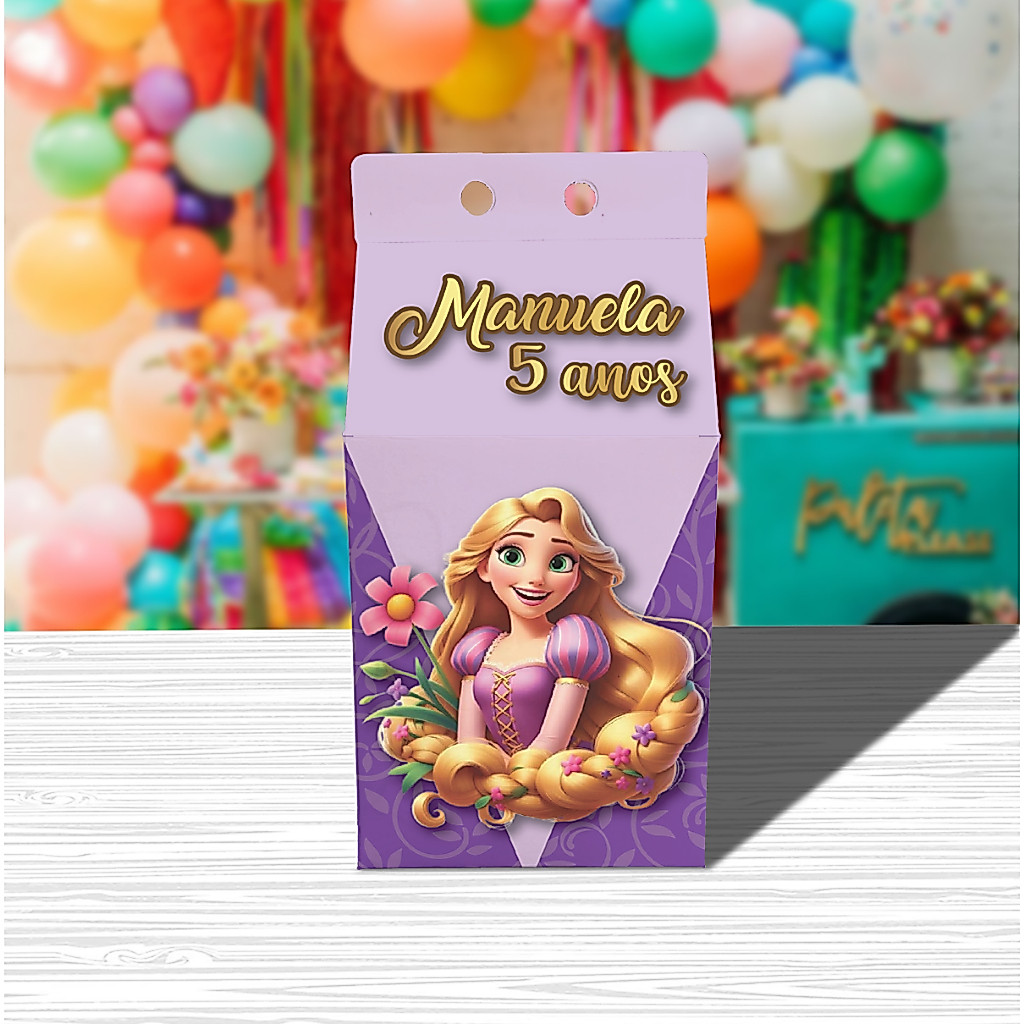 Caixinhas Milk Rapunzel Personalizada Lembrancinha para Festa Enrolados Princesa