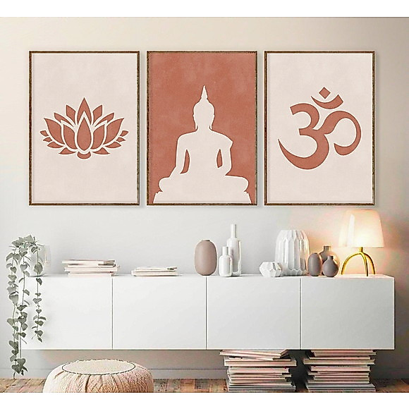 Imagem Quadro Decorativo 3 Peças Buda Boho Mandala Zen Espiritual Sala Quarto Decoração Parede