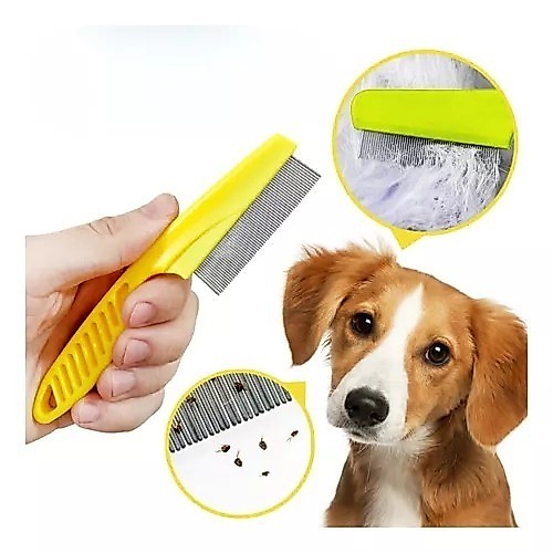 O pente de aço inoxidável tem dentes finos e ranhuras para remover piolhos e pode ser usado em crianças, gatos e cães.