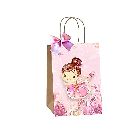 Sacolinhas Kraft Personalizadas Tema Bailarina Rosa Festa de Aniversário Doces Balas Lembrancinhas Acompanha Laço