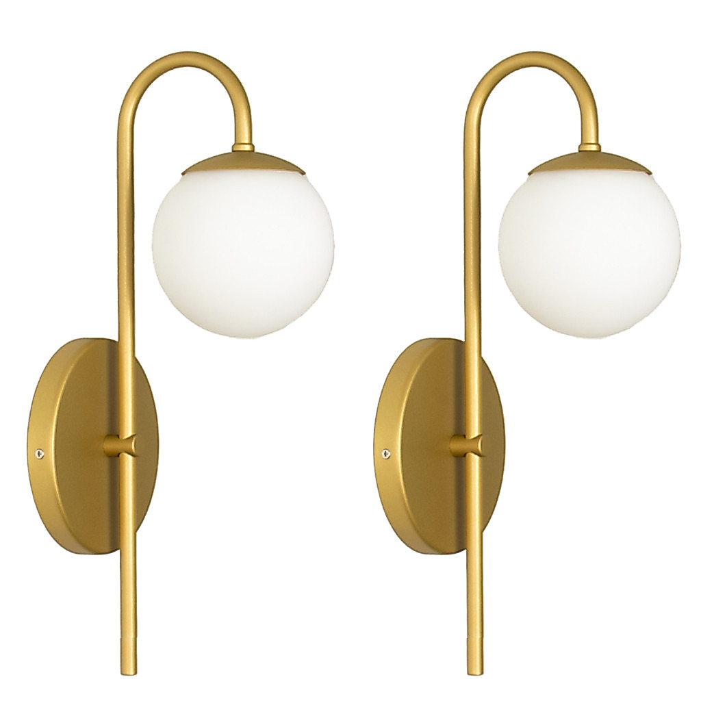 Kit 2 Arandelas Parede Curva Jabuticaba Globo 10 Quarto Dourado Fosco Bivolt