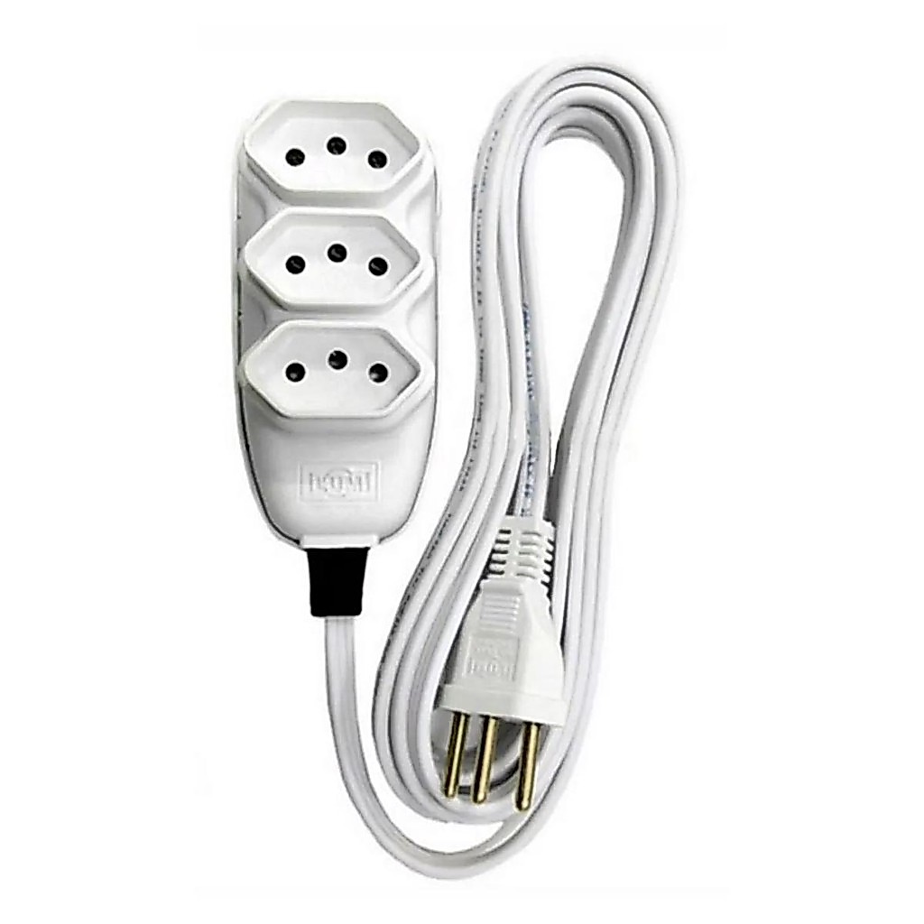 Extensão Compacta 2P+T Branca 10A - 250V Com 3 Metros (17991) - Ilumi