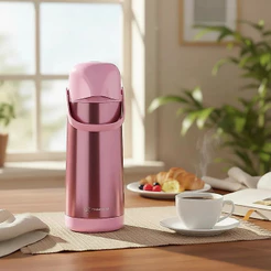Garrafa Térmica Rosa Café Chá Bebidas Quentes 1 Litro Inox De Pressão Termolar Lúmina