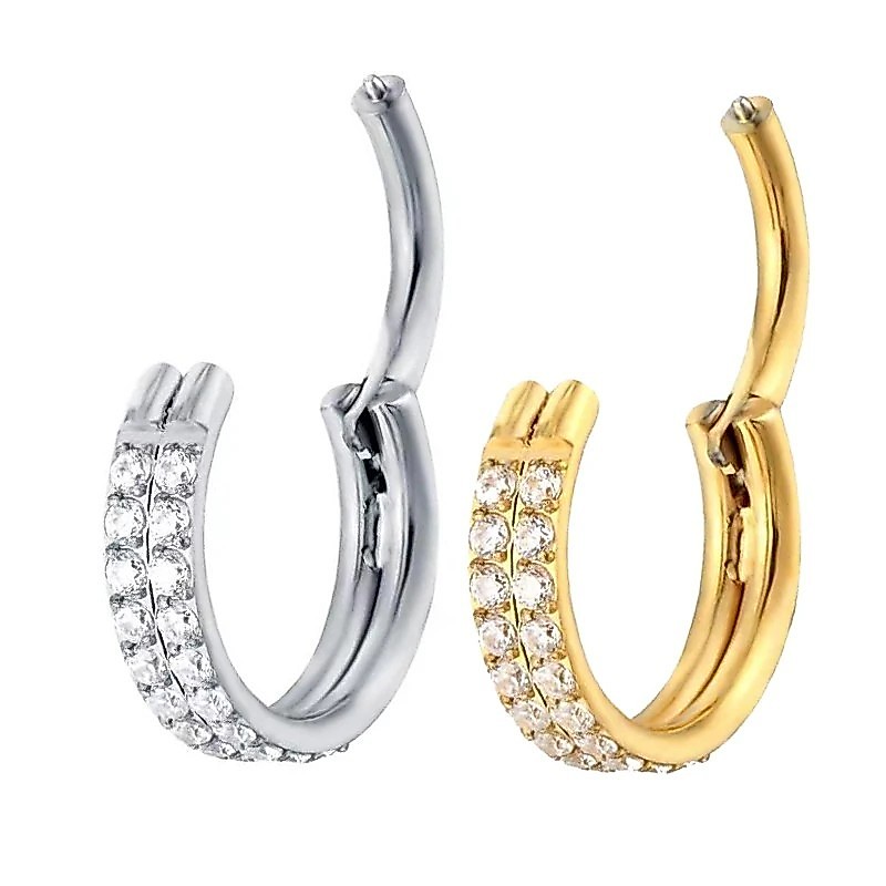 Piercing Argola Segmento Articulado Aço Cirúrgico PVD Dupla Fileira de Zircônia