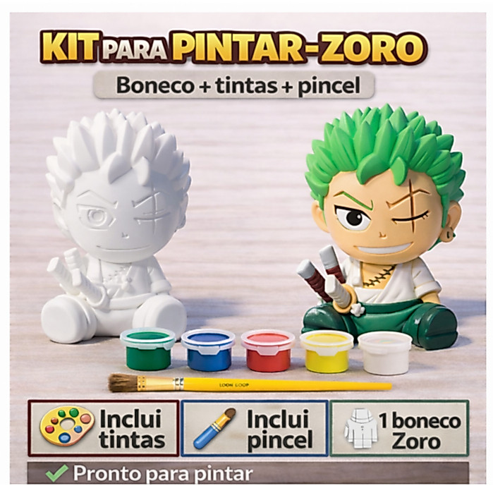 Boneco Zoro One Piece Para Colorir Pintar Com 6 Tintas Para Crianças Brinquedo de Pintura Infantil Educativa