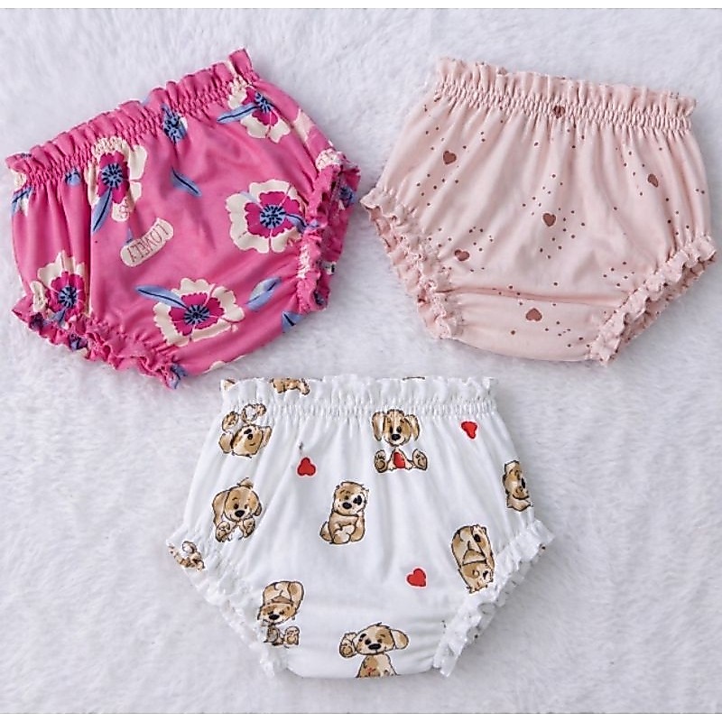Calcinha Tapa Fralda kit com 3 /Bebê Menina tamanhos de 0 a 12 meses Frufru malha Algodão super confortável