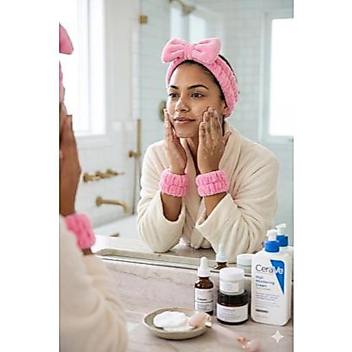 Kit Beleza Faixa Peluciada + Munhequeira para Skincare  Maquiagem