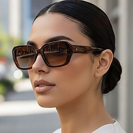 Óculos de Sol Feminino Quadrado Elegante Tendencia Marrom Proteção UV400