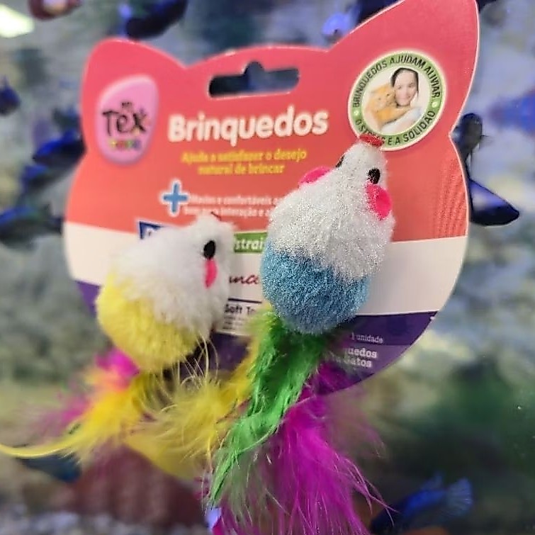Brinquedo Dois Ratinho com Pena para Gato