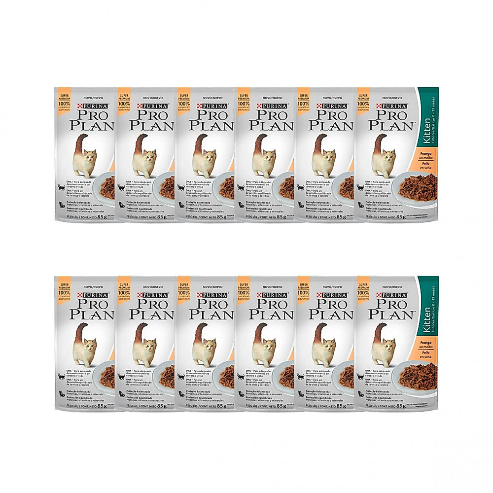 Pack Ração Úmida PRO PLAN Gatos Filhotes Frango ao molho 85g com 12 unidades