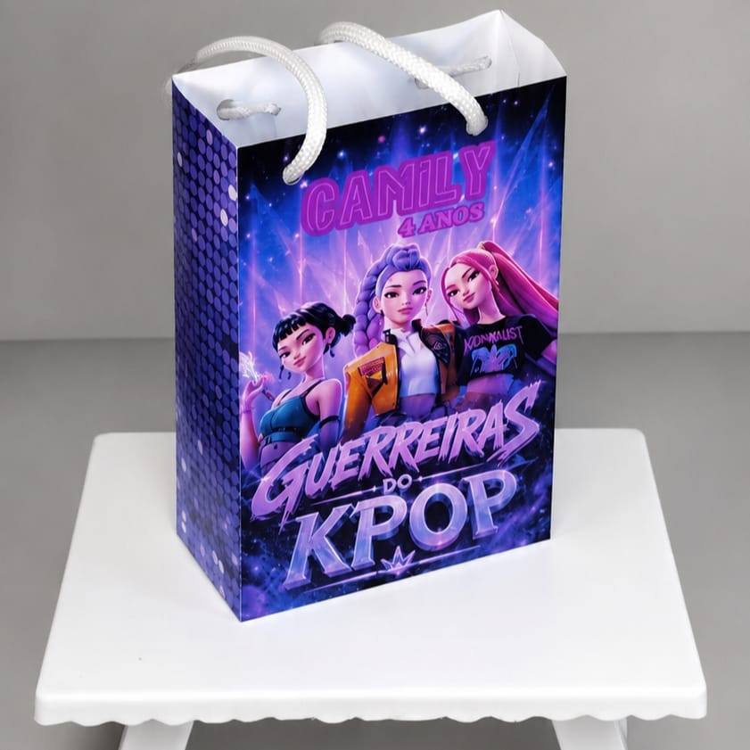 Sacolinha Personalizada GUERREIRAS DO K-POP - PEGUE E MONTE | Lembrancinhas Mimos Festa Infantil