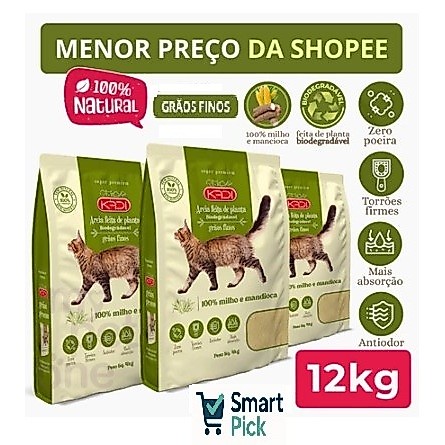 OFERTA 12KG Areia Sanitária Higiênica Biodegradável Grãos finos de Milho e Mandioca para Gatos 100% Natural  KADI
