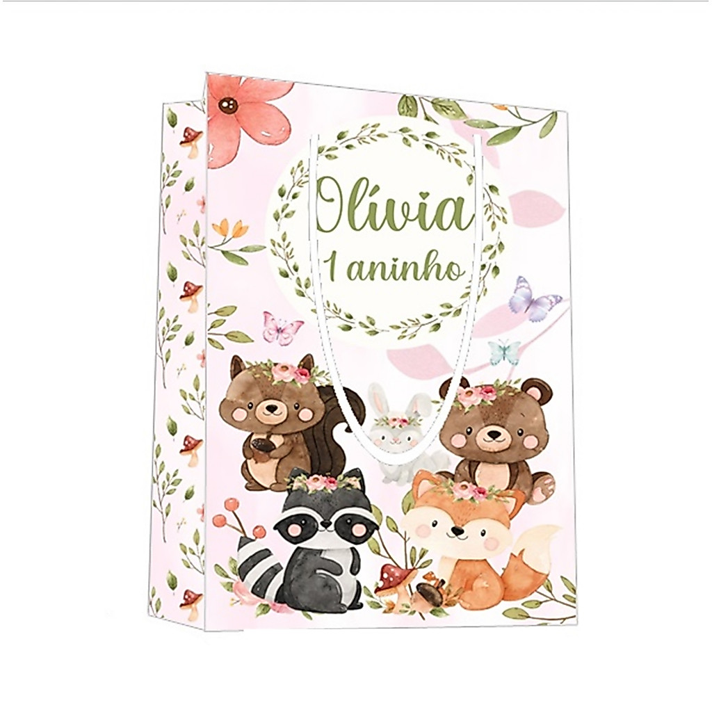 Sacolinha Bosque Encantado Personalizada para Aniversário/ Lembrancinha Festa Infantil / Qualquer nome e idade