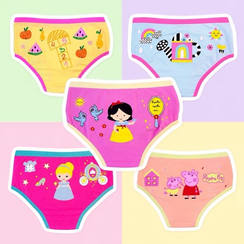 Kit 5 ou 3 Calcinhas Infantil Menina Algodão Estampadas Sortidas Confortáveis para o Dia a Dia