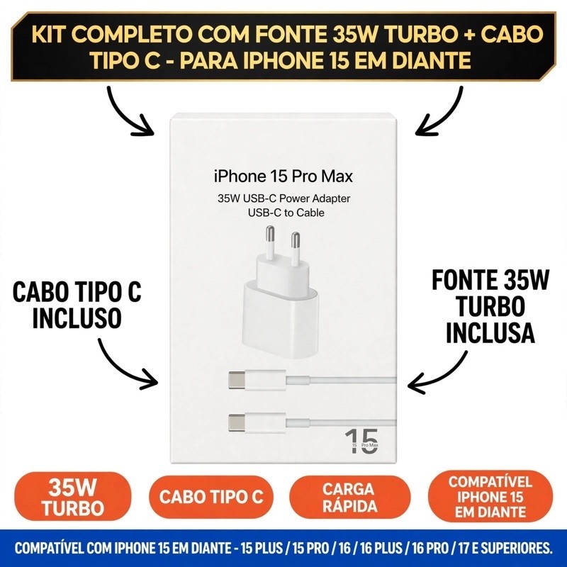 Carregador Turbo [Potência] + Cabo Ultra Resistente | Kit Completo ou Cabo Avulso