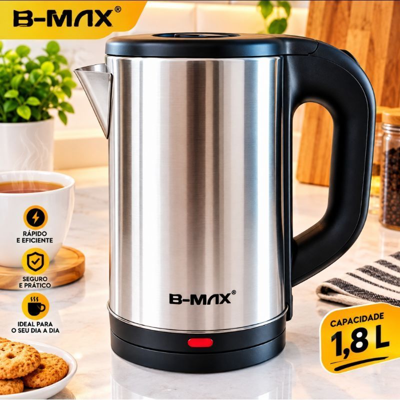 Chaleira Elétrica Inox Escovado Filtro em Aço Inoxidável Base Giratória 360°Desligamento Automático 1,8L 1500W 127V/220V