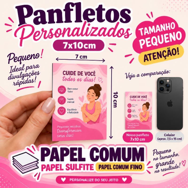 Panfletos Personalizados 7x10cm Sulfite 75g | Impressão Colorida com Sua Arte