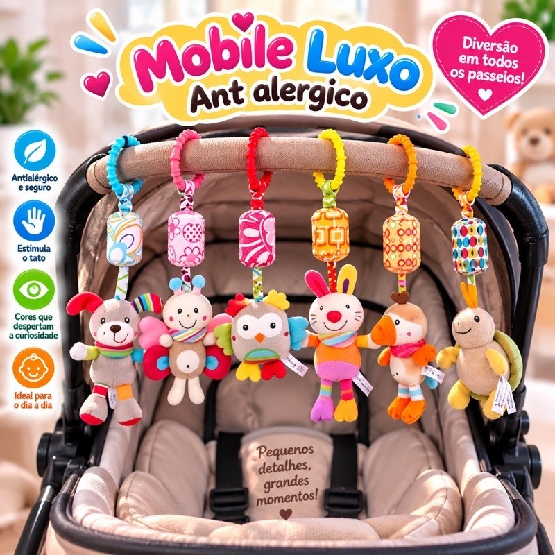 Móbile Para Carrinho Bebê Mordedor Sensorial Pelúcia Brinquedo Chocalho Infantil Pendurar Presente