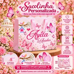 Sacolinhas Personalizadas Jardim Encantado com Alça de Cetim