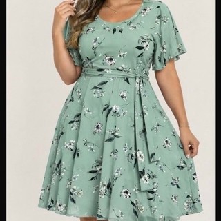 vestido rodado plus size manga fler  com faixa tecido suplex digital  G Gg G1 G2 G3 44/46/50/52/54
