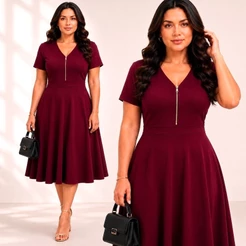 Vestido Midi -Godê Rodado -Comprido-Moda Evangélica Premium com zíper
