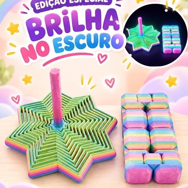 Kit Estrela Sensorial + Cubo infinito  Fidget Toy Anti-Stress Rotativo 3D - Expansível Relaxante Depressão TDAH TEA