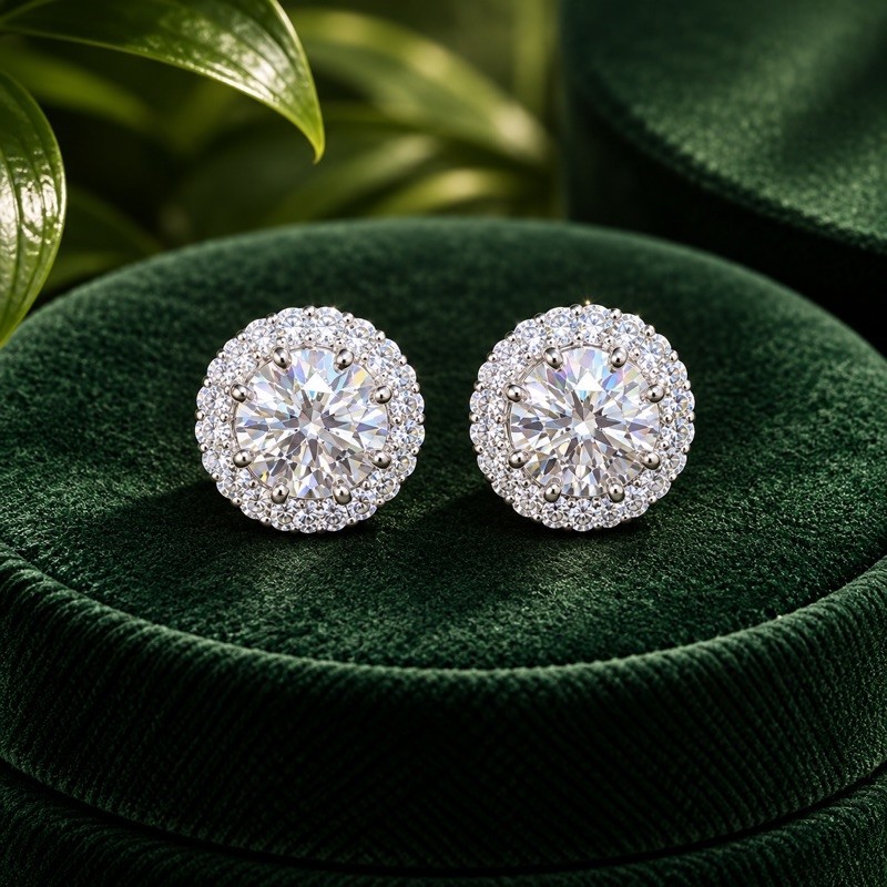Brinco Moissanite 5mm Cravejado em Prata 925 Elegante