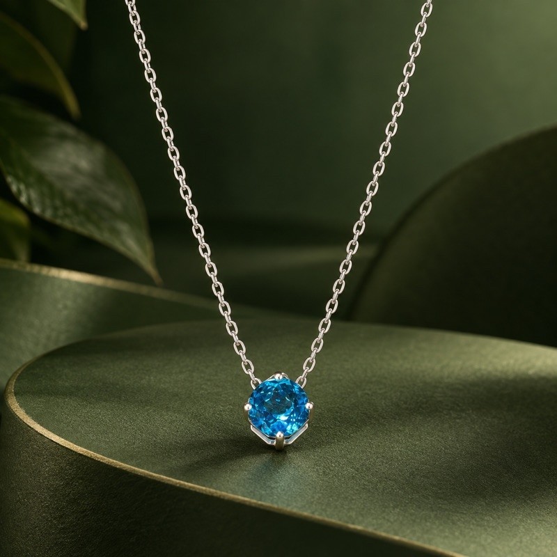Colar Feminino Rose Cut Azul 8mm em Prata Legítima 925