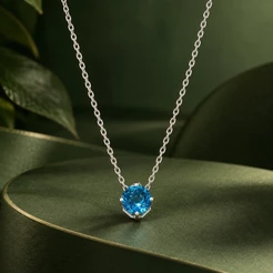 Colar Feminino Rose Cut Azul 8mm em Prata Legítima 925