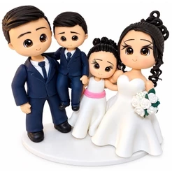 noivos com família para topo de bolo