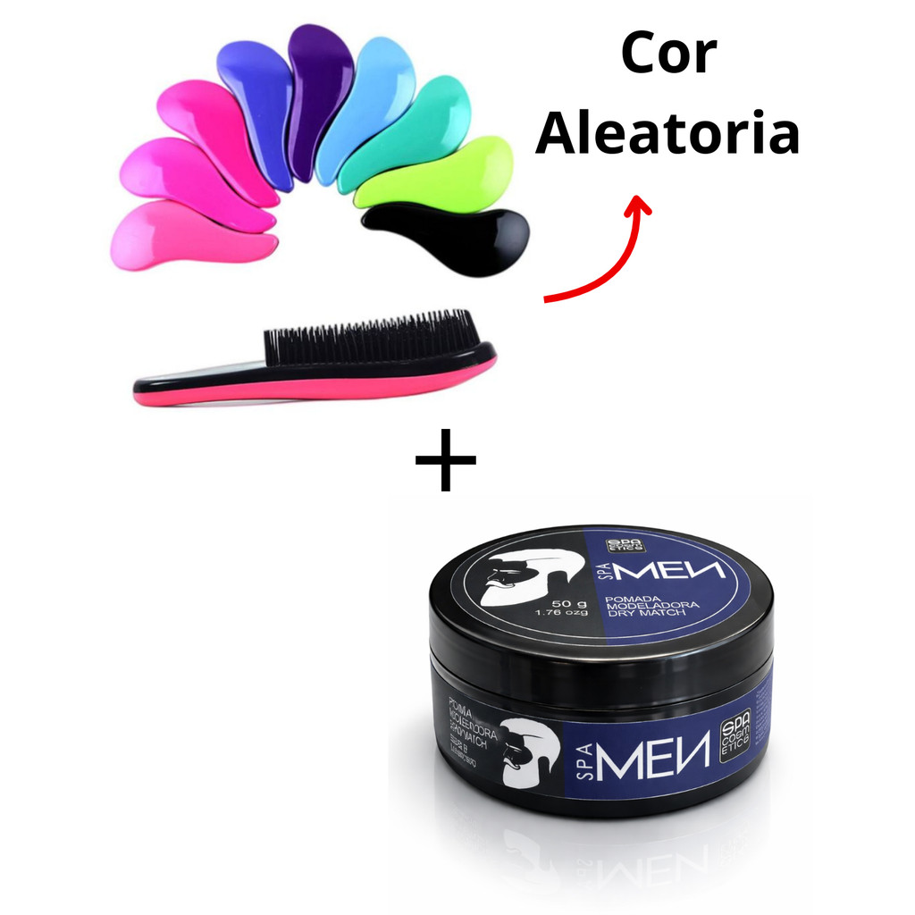 Kit Pomada Modeladora Dry Match Unissex + Escova Magica Sortida | Fixação Forte Acabamento Seco, Definição de Cachos