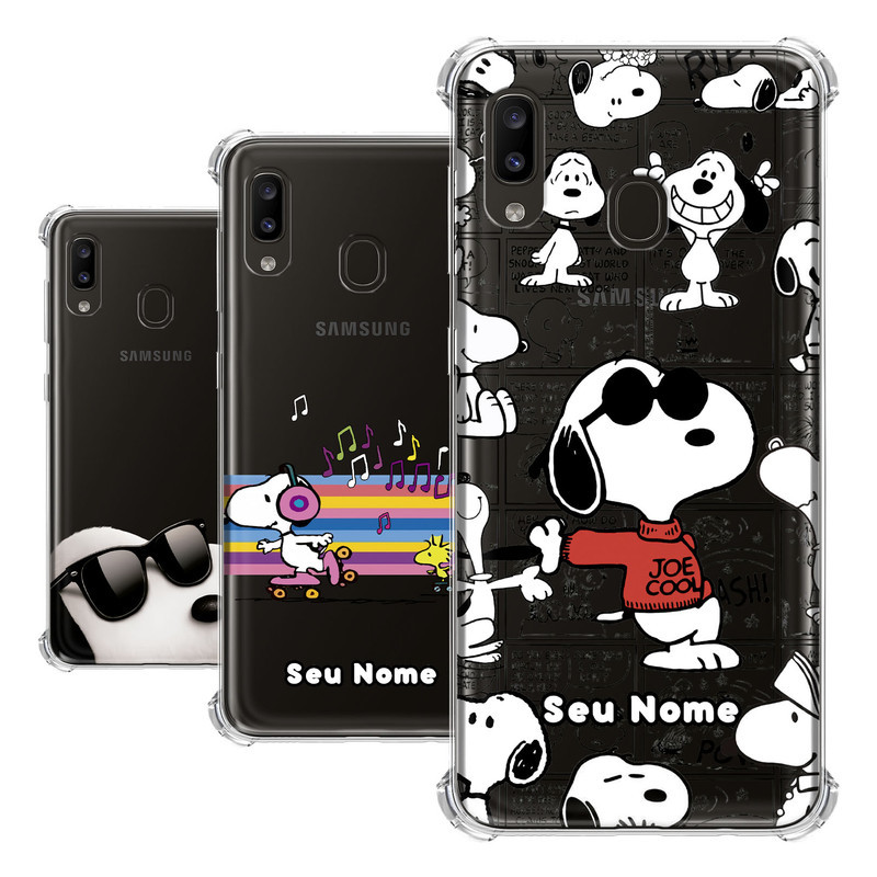Capa para Samsung Galaxy A20 Coleção Snoopy e Charlie Brown e Woodstock
