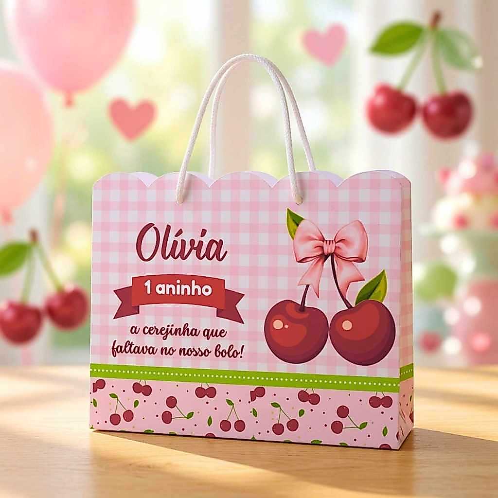 Sacolinha Personalizada Cerejinha que Faltava | Lembrancinha | Mimo | Aniversário | Surpresa | Pegue e Monte