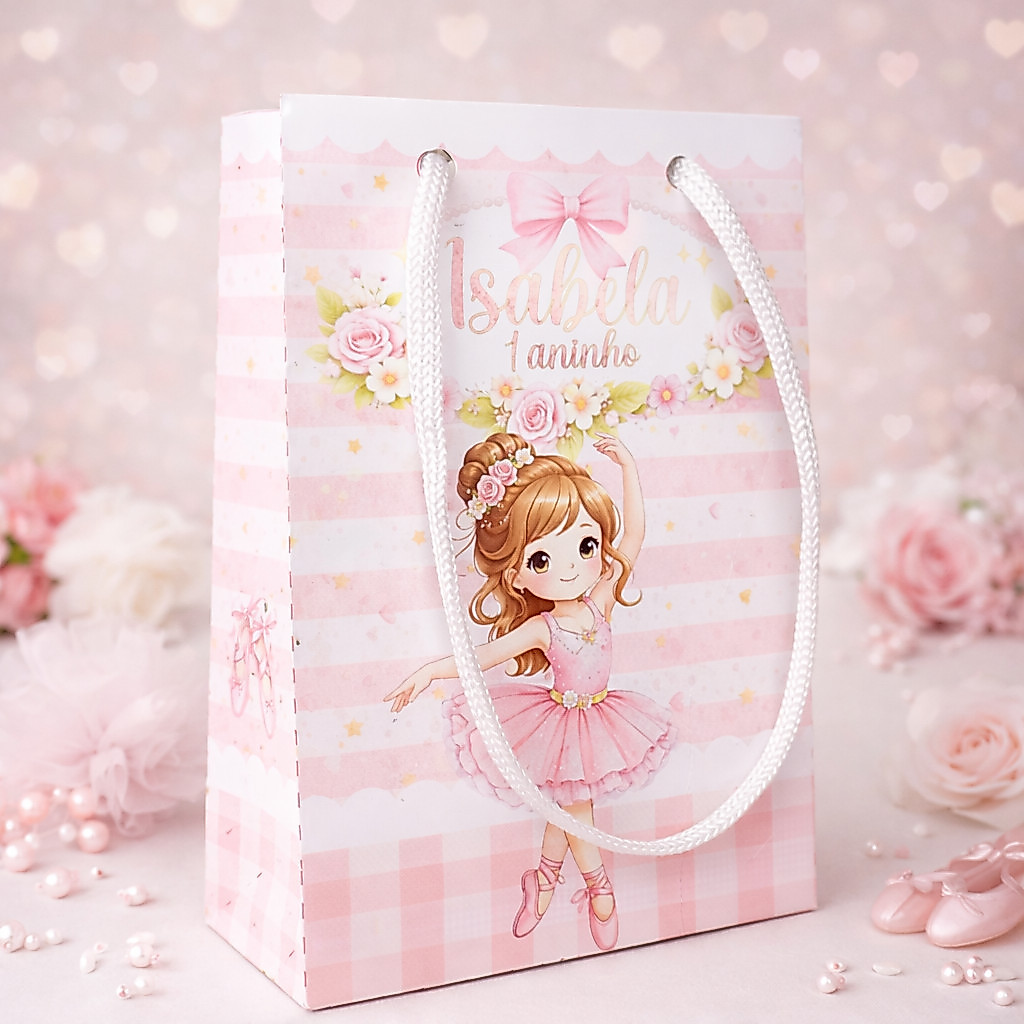 Sacolinha PEGUE E MONTE personalizado Bailarina tamanho P/lembrancinha/aniversário