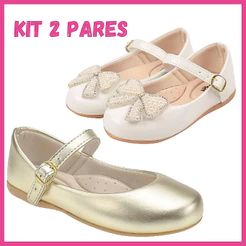 Kit 2 Pares Sapatilha Infantil Básica Boneca Laço Verniz Metálica Casamento Menina Confortável