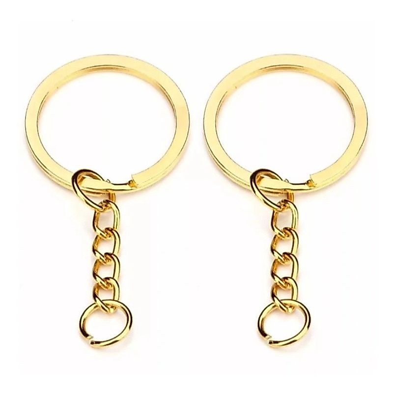 argola com corrente para chaveiro italiano reforçada - dourada - 25mm com elo 8mm 100 peças